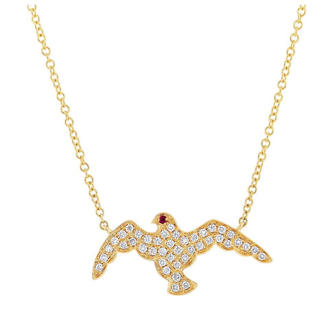 0.20 Ctw Diamond And 0.01 Ctw Ruby 14k Yellow Gold Eagle Necklace