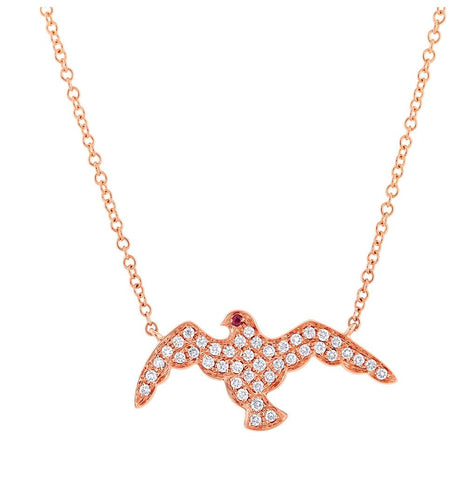 0.20 Ctw Diamond And 0.01 Ctw Ruby 14k Rose Gold Eagle Necklace