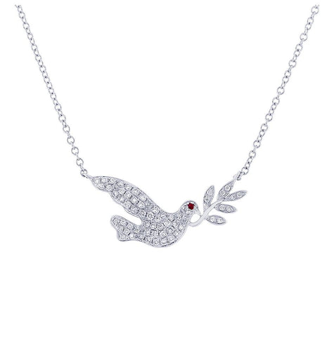 0.25 Ctw Diamond And 0.01 Ctw Ruby 14k White Gold Dove Necklace