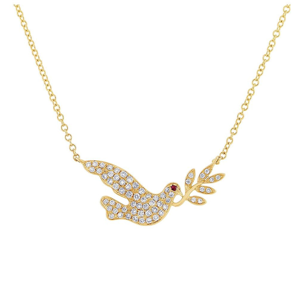 0.25 Ctw Diamond And 0.01 Ctw Ruby 14k Yellow Gold Dove Necklace