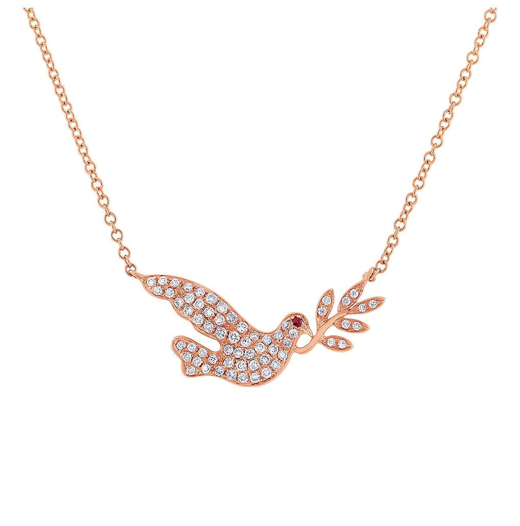 0.25 Ctw Diamond And 0.01 Ctw Ruby 14k Rose Gold Dove Necklace