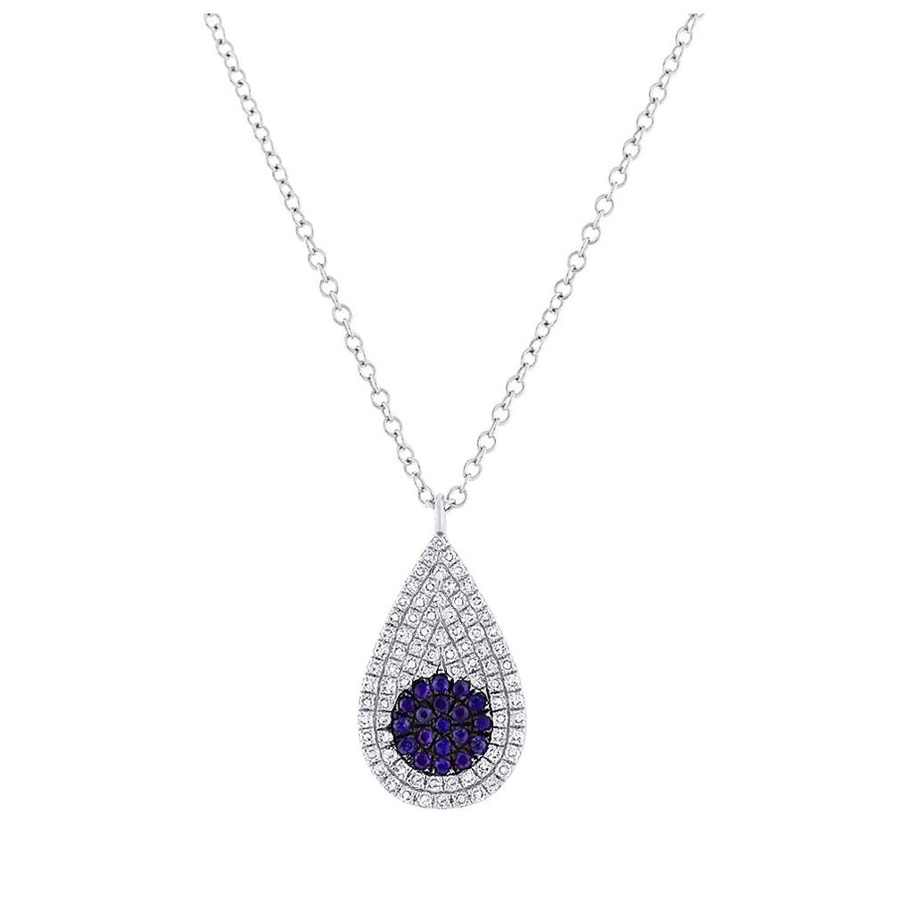 0.22 Ctw Diamond And 0.11 Ctw Blue Sapphire 14k White Gold Pave Pendant Necklace With 18 Inch Chain