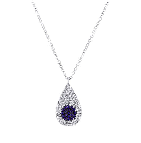 0.22 Ctw Diamond And 0.11 Ctw Blue Sapphire 14k White Gold Pave Pendant Necklace With 18 Inch Chain