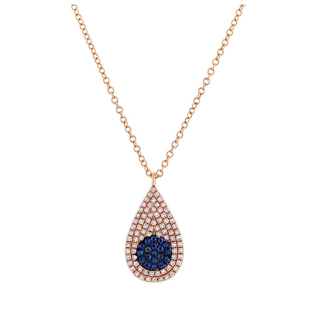 0.22 Ctw Diamond And 0.11 Ctw Blue Sapphire 14k Yellow Gold Pave Pendant Necklace With 18 Inch Chain