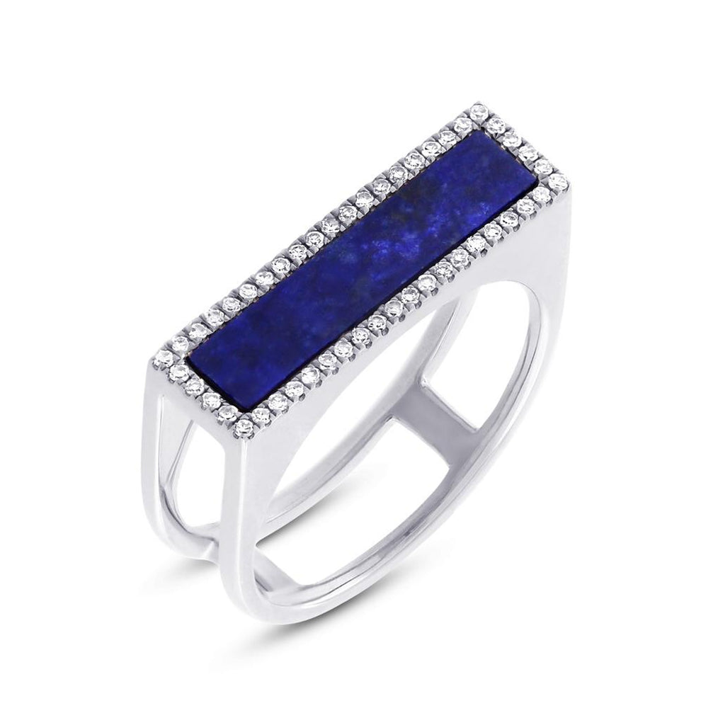 0.15 Ctw Diamond And 1.06 Ctw Lapis 14k White Gold Womens Ring