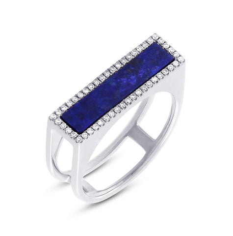 0.15 Ctw Diamond And 1.06 Ctw Lapis 14k White Gold Womens Ring