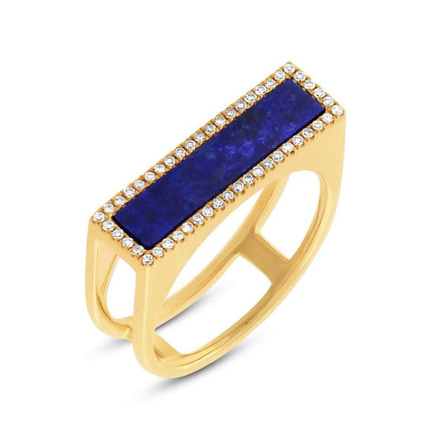 0.15 Ctw Diamond And 1.06 Ctw Natural Lapis 14k Yellow Gold Womens Ring Size 6.5