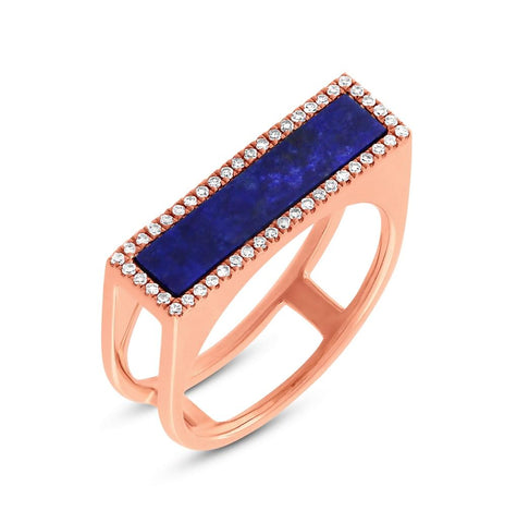 0.15 Ctw Diamond And 1.06 Ctw Lapis 14k Rose Gold Womens Ring