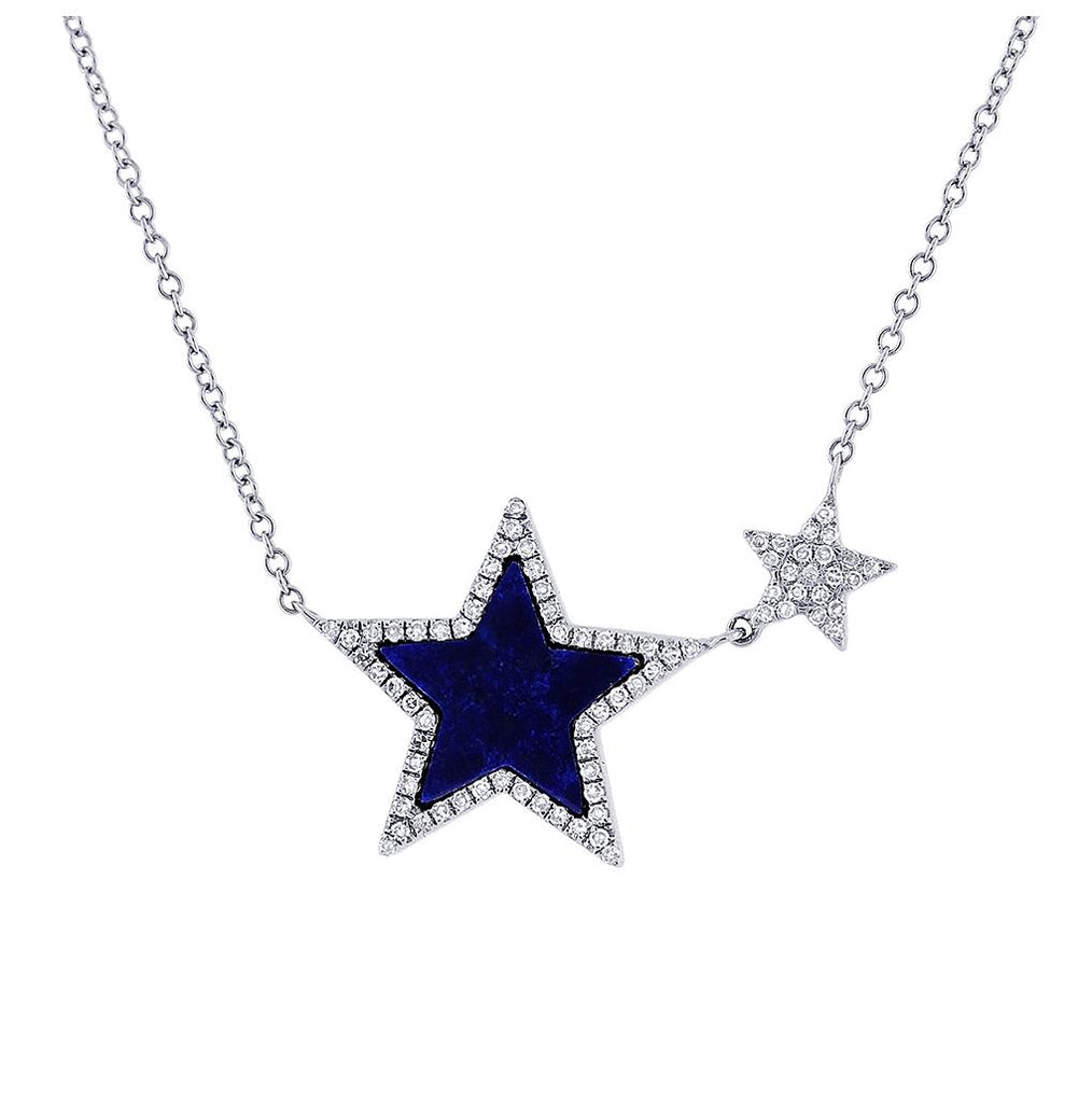 0.18 Ctw Diamond And 0.70 Ctw Lapis 14k White Gold Star Necklace