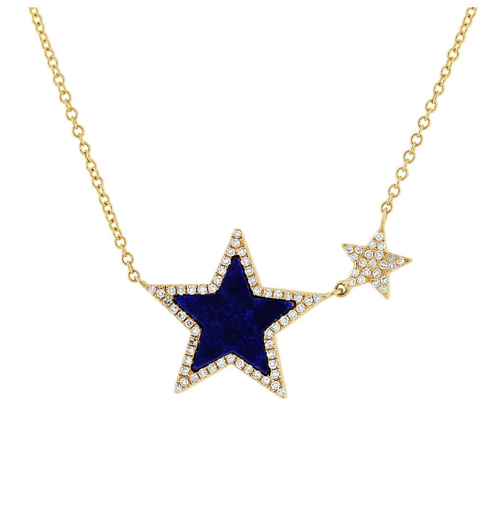 0.18 Ctw Diamond And 0.70 Ctw Lapis 14k Yellow Gold Star Necklace