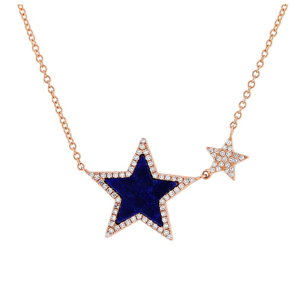 0.18 Ctw Diamond And 0.70 Ctw Lapis 14k Rose Gold Star Necklace