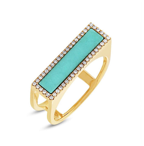 0.15 Ctw Diamond And 0.97 Ctw Composite Turquoise 14k Yellow Gold Womens Ring Size 8