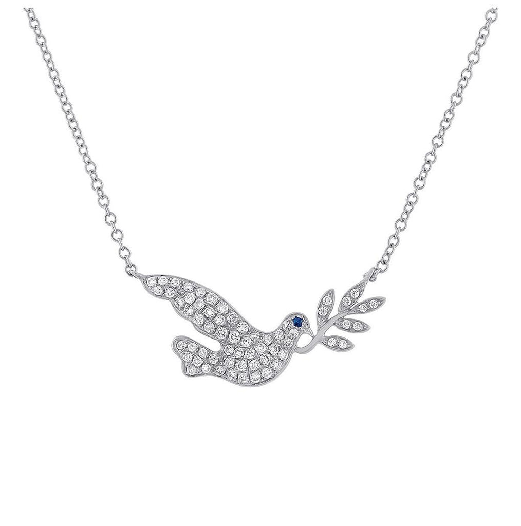 0.25 Ctw Diamond And 0.01 Ctw Blue Sapphire 14k White Gold Dove Necklace