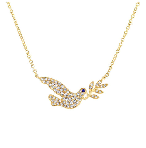 0.25 Ctw Diamond And 0.01 Ctw Blue Sapphire 14k Yellow Gold Dove Necklace