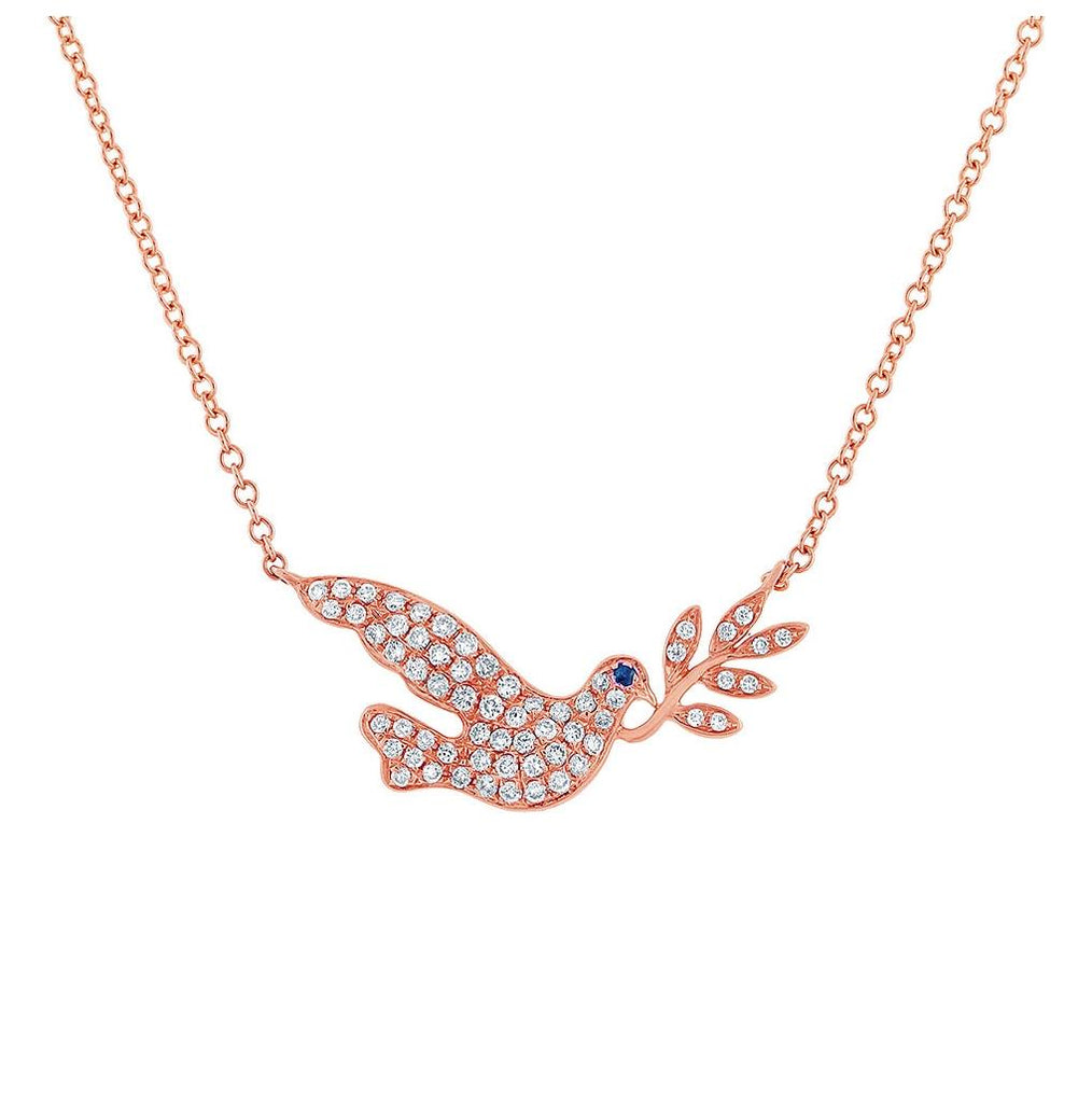 0.25 Ctw Diamond And 0.01 Ctw Blue Sapphire 14k Rose Gold Dove Necklace