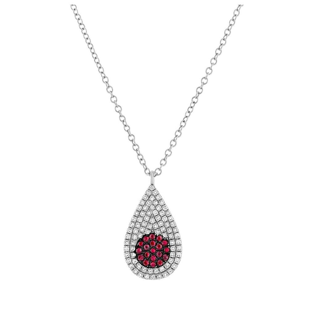 0.22 Ctw Diamond And 0.11 Ctw Ruby 14k White Gold Pave Pendant Necklace With 18 Inch Chain