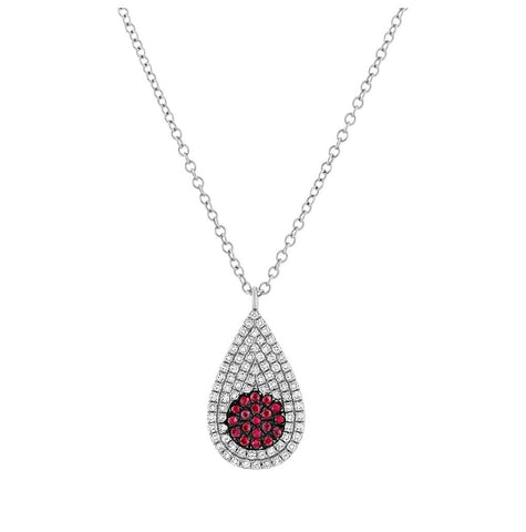 0.22 Ctw Diamond And 0.11 Ctw Ruby 14k White Gold Pave Pendant Necklace With 18 Inch Chain