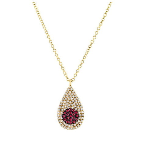 0.22 Ctw Diamond And 0.11 Ctw Ruby 14k Yellow Gold Pave Pendant Necklace With 18 Inch Chain