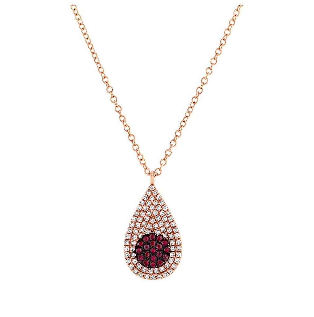 0.22 Ctw Diamond And 0.11 Ctw Ruby 14k Rose Gold Pave Pendant Necklace With 18 Inch Chain