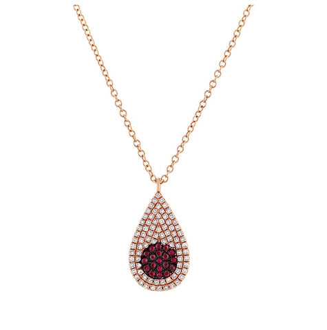 0.22 Ctw Diamond And 0.11 Ctw Ruby 14k Rose Gold Pave Pendant Necklace With 18 Inch Chain