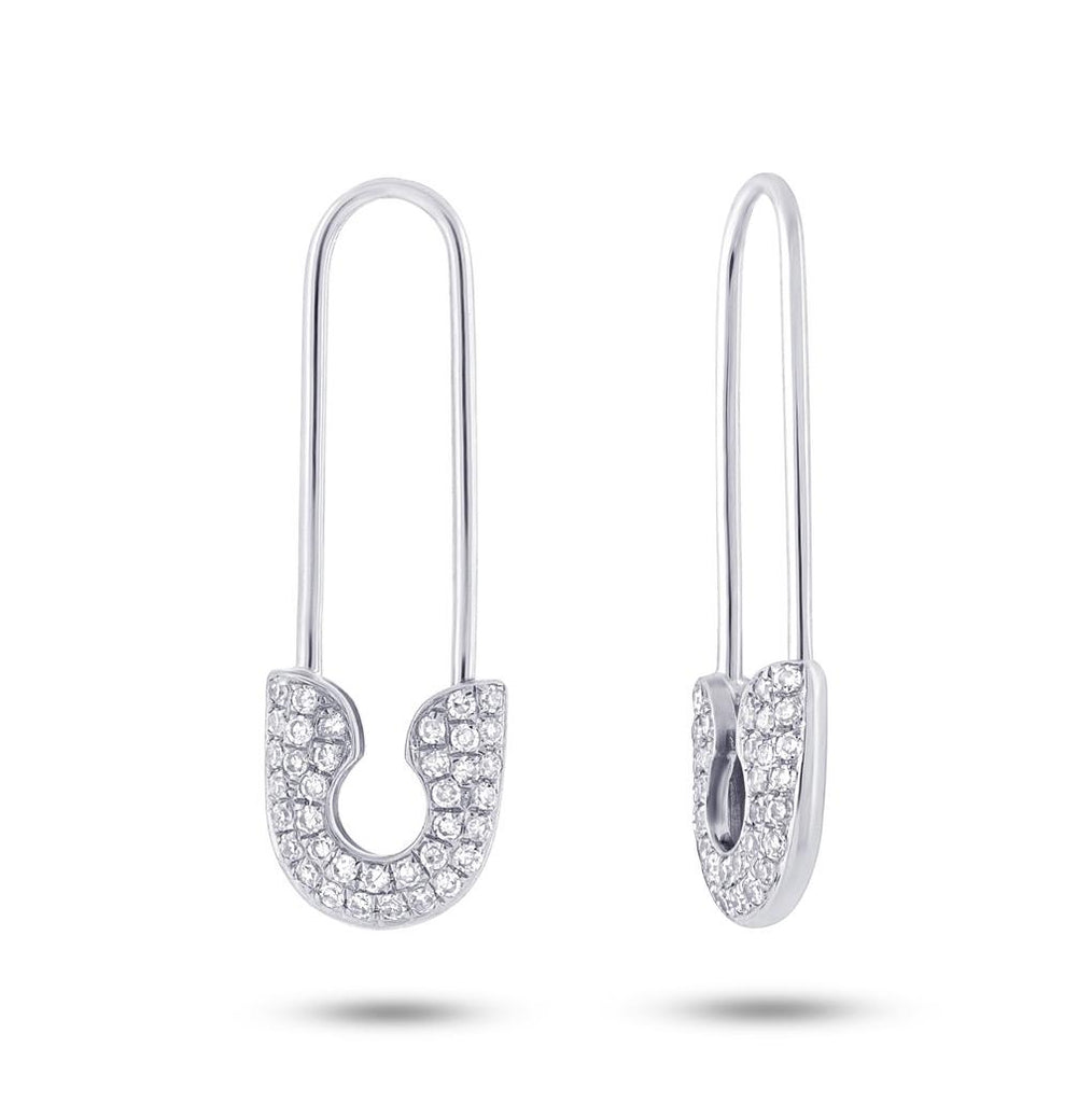 0.21 Ctw 14k White Gold Diamond Safety Pin Earring