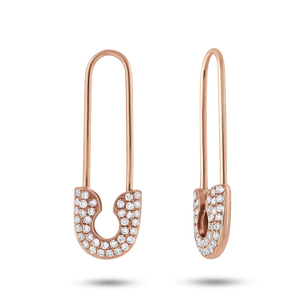 0.21 Ctw 14k Rose Gold Diamond Safety Pin Earring