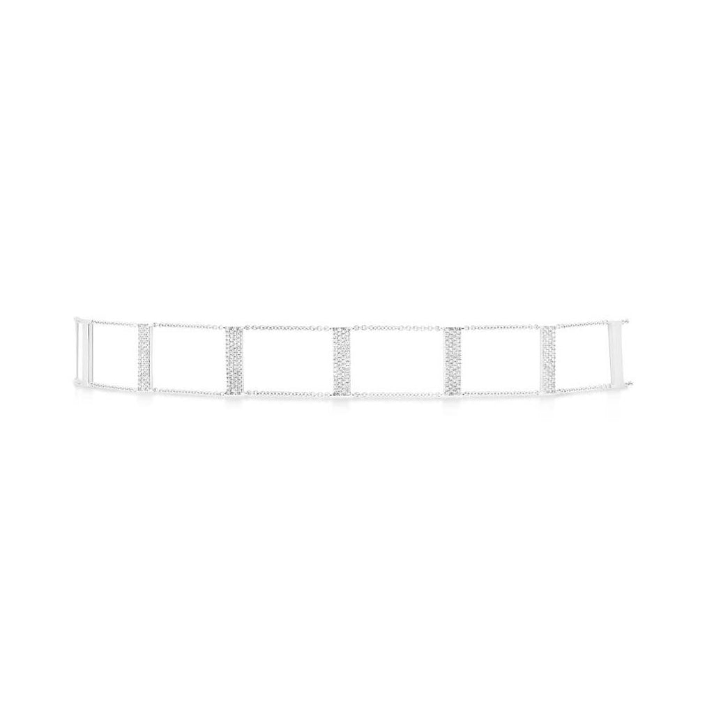 0.71 Ctw 14k White Gold Diamond Ladder Choker Necklace