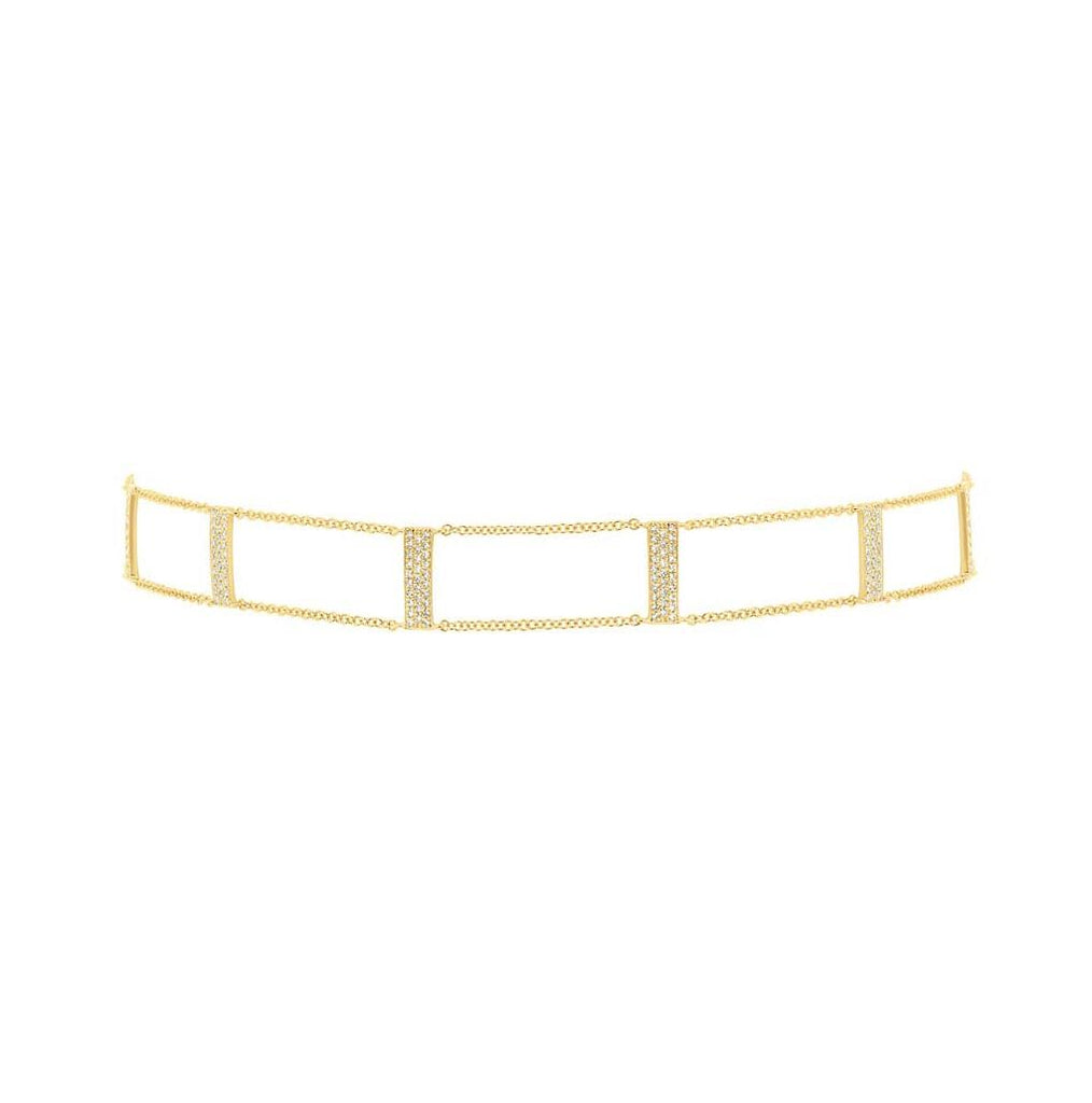 0.33 Ctw 14k Yellow Gold Diamond Ladder Choker Necklace