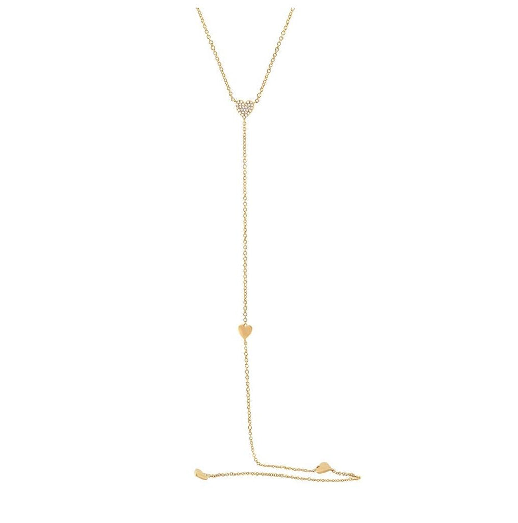 0.09 Ctw 14k Yellow Gold Diamond Heart Lariat Necklace