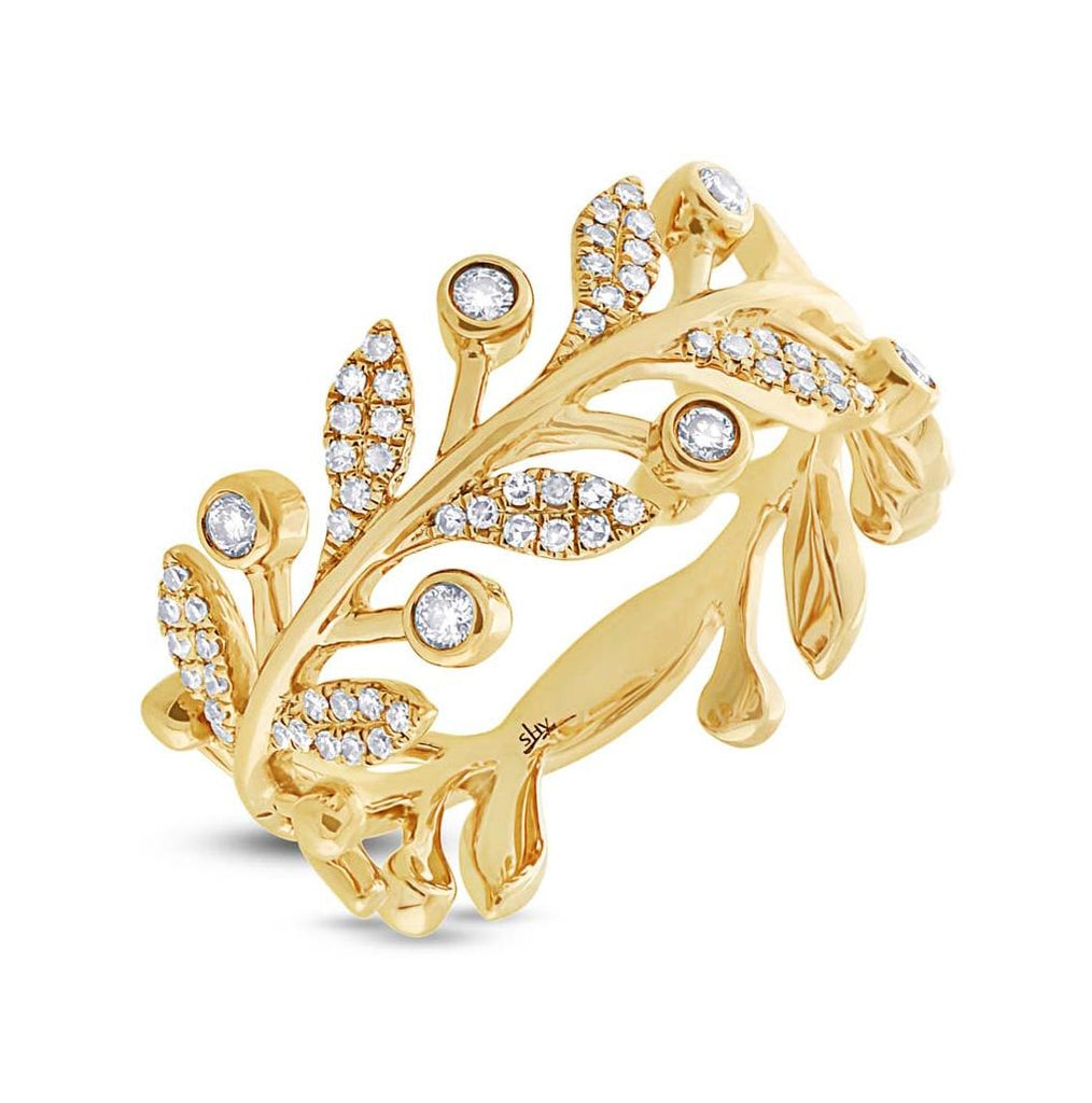 0.24 Ctw 14k Yellow Gold Diamond Leaf Ring