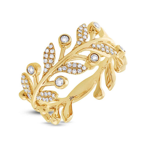 0.24 Ctw 14k Yellow Gold Diamond Leaf Ring