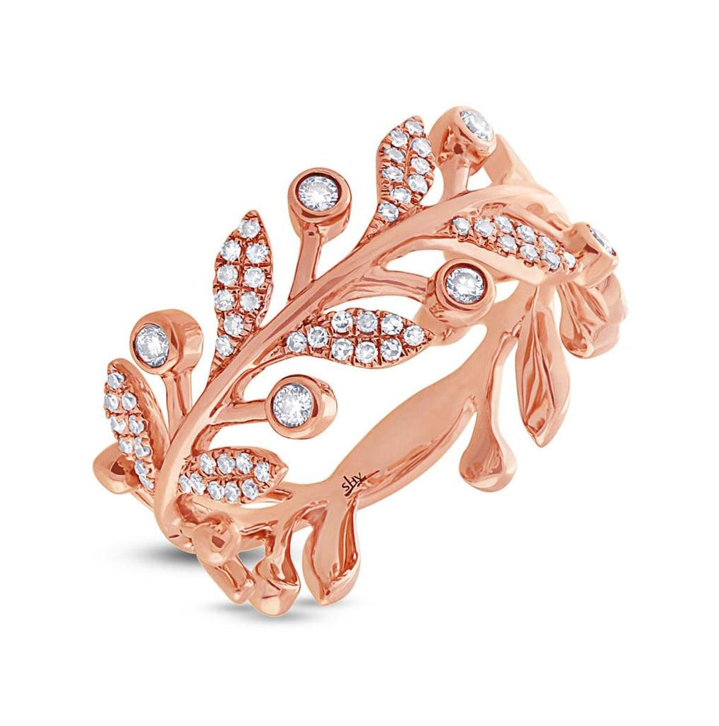 0.24 Ctw 14k Rose Gold Diamond Leaf Ring