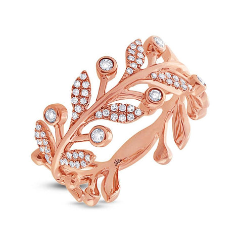 0.24 Ctw 14k Rose Gold Diamond Leaf Ring