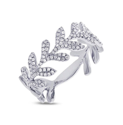 0.30 Ctw 14k White Gold Diamond Leaf Ring