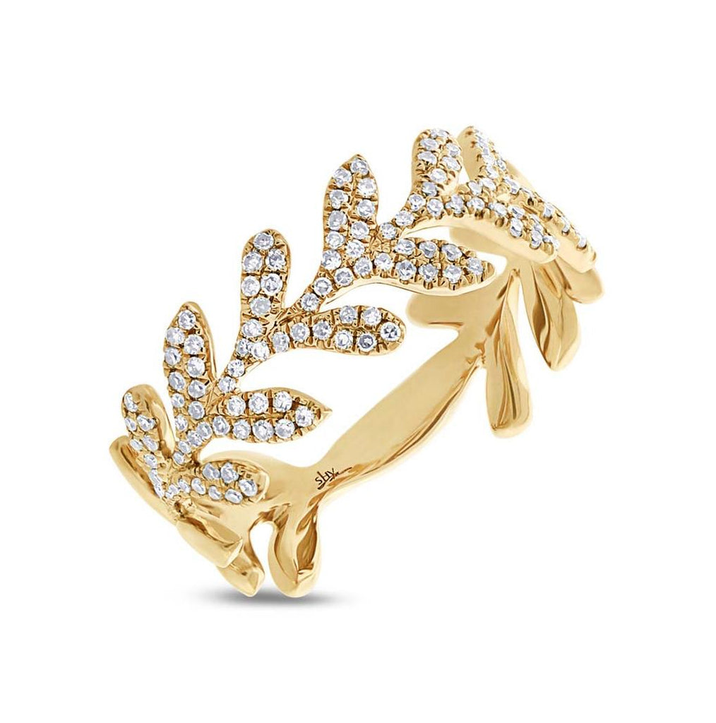 0.30 Ctw 14k Yellow Gold Diamond Leaf Ring Size 8.5