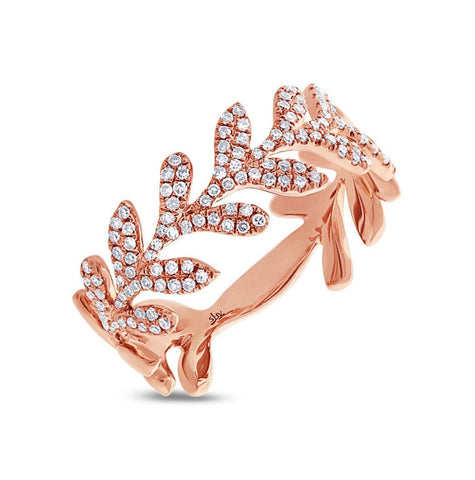 0.30 Ctw 14k Rose Gold Diamond Leaf Ring Size 8.25