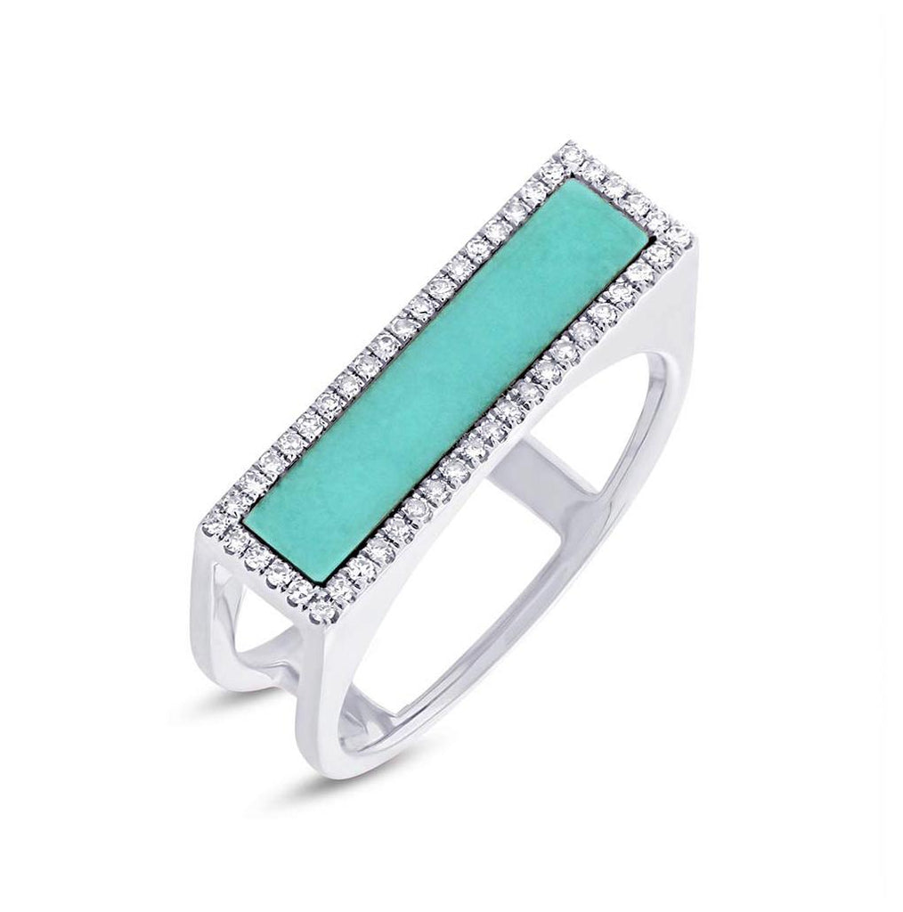 0.15 Ctw Diamond And 0.97 Ctw Composite Turquoise 14k White Gold Womens Ring Size 8