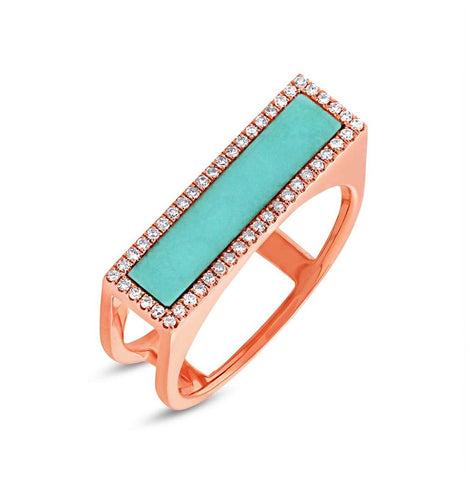 0.15 Ctw Diamond And 0.97 Ctw Composite Turquoise 14k Rose Gold Womens Ring Size 6