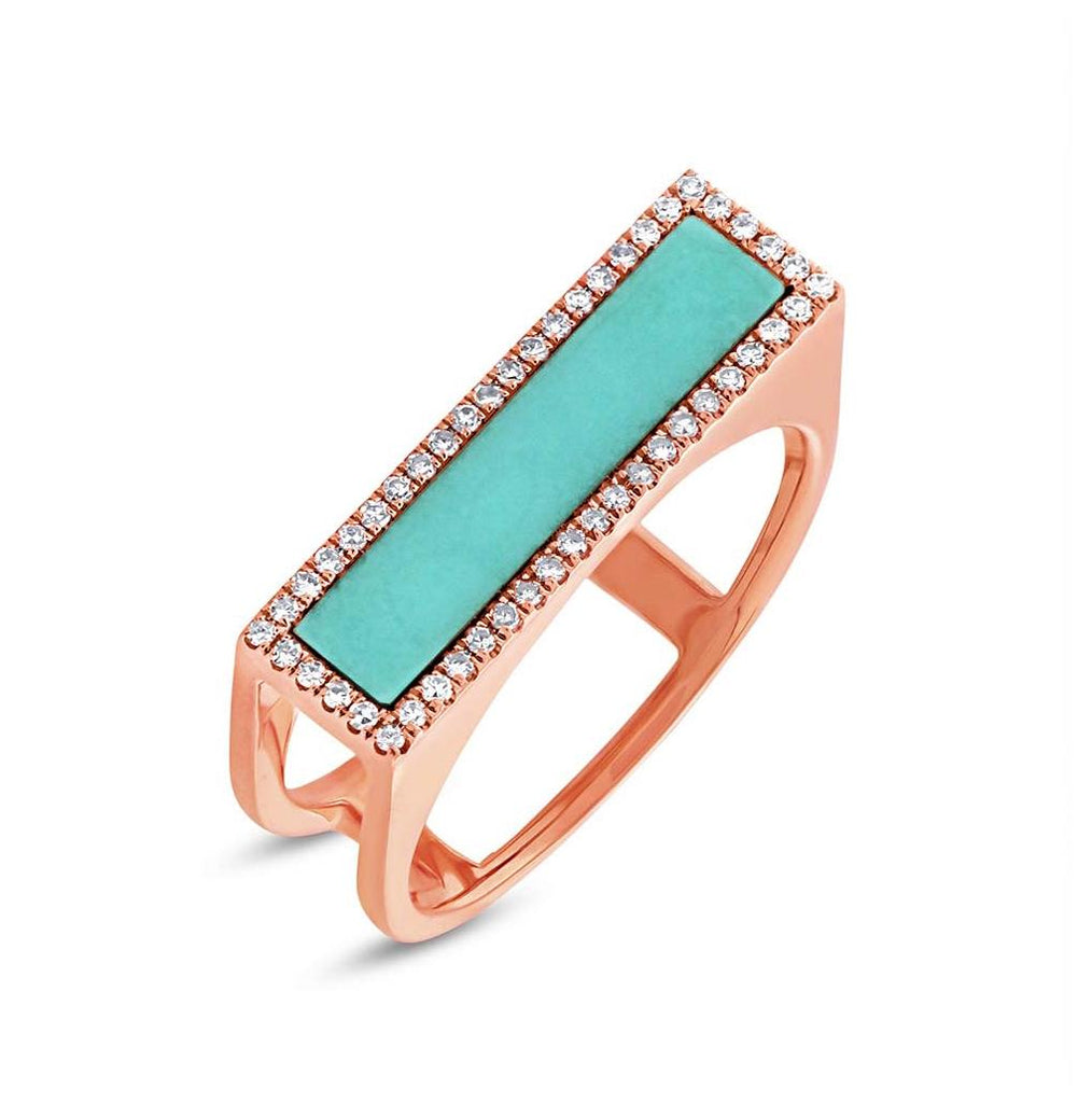 0.15 Ctw Diamond And 0.97 Ctw Composite Turquoise 14k Rose Gold Womens Ring Size 8