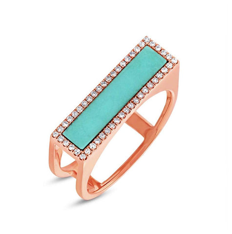 0.15 Ctw Diamond And 0.97 Ctw Composite Turquoise 14k Rose Gold Womens Ring Size 8