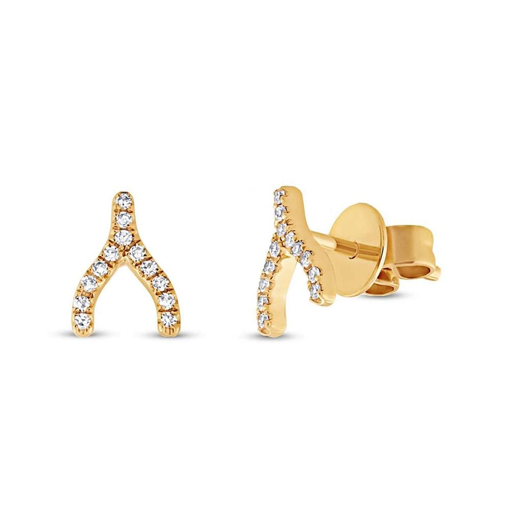 0.06 Ctw 14k Yellow Gold Diamond Wishbone Earring