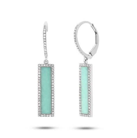 0.36 Ctw Diamond And 2.06 Ctw Composite Turquoise 14k White Gold Bar Earring