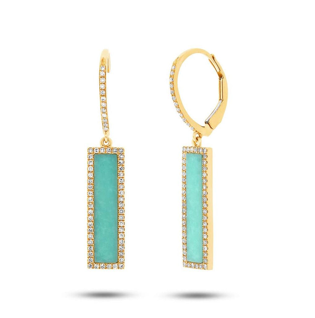 0.36 Ctw Diamond And 2.06 Ctw Composite Turquoise 14k Yellow Gold Bar Earring