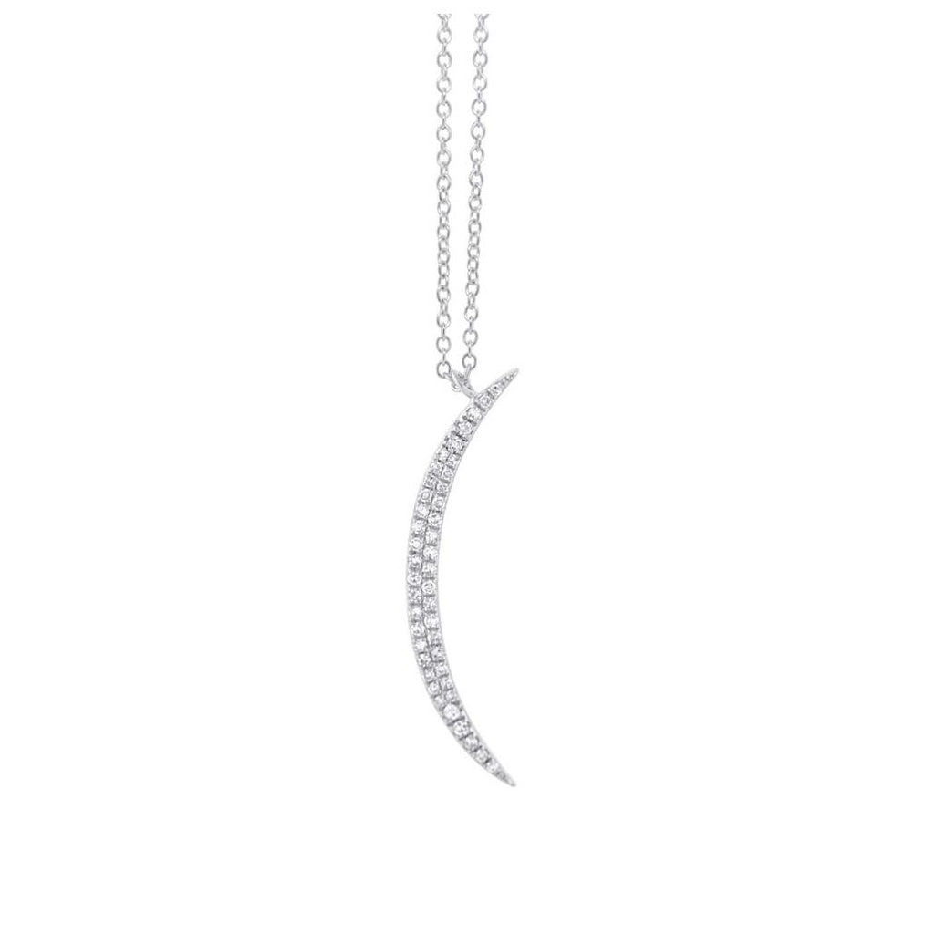 0.13 Ctw 14k White Gold Diamond Crescent Pendant Necklace With 18 Inch Chain