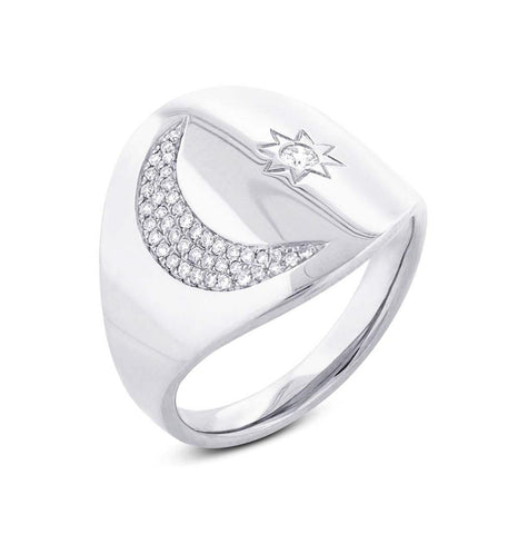 0.16 Ctw 14k White Gold Diamond Sun And Moon Ring