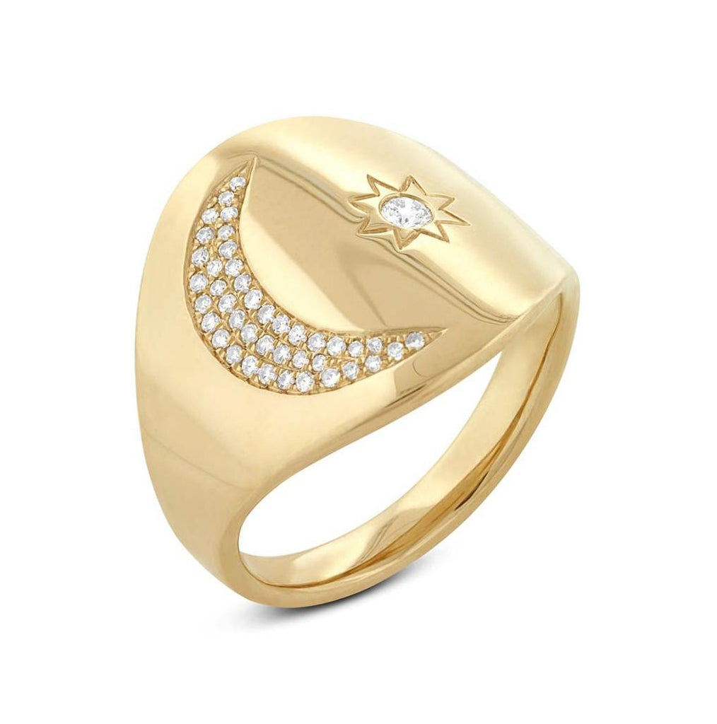 0.16 Ctw 14k Yellow Gold Diamond Sun And Moon Ring