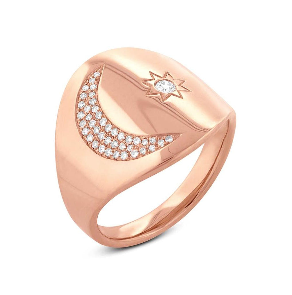 0.16 Ctw 14k Rose Gold Diamond Sun And Moon Ring