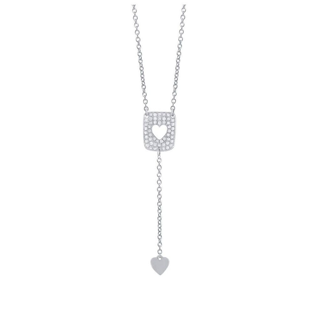 0.13 Ctw 14k White Gold Diamond Heart Lariat Necklace