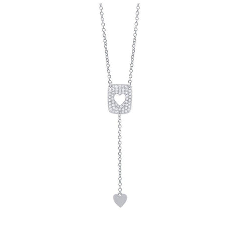 0.13 Ctw 14k White Gold Diamond Heart Lariat Necklace