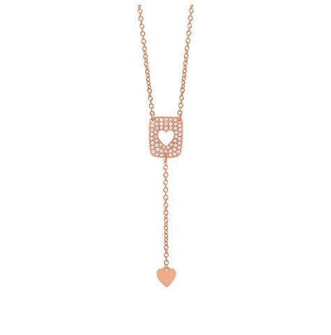 0.13 Ctw 14k Rose Gold Diamond Heart Lariat Necklace